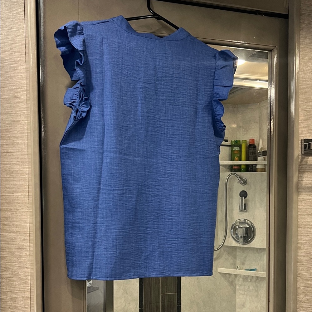 Source Unknown Royal Blue Ruffle Blouse - Picture 3 of 4